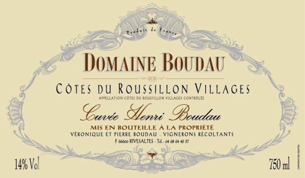 Domaine Boudau Cotes du Roussillon Villages Cuvee Henri Boudau 2013 Front Label