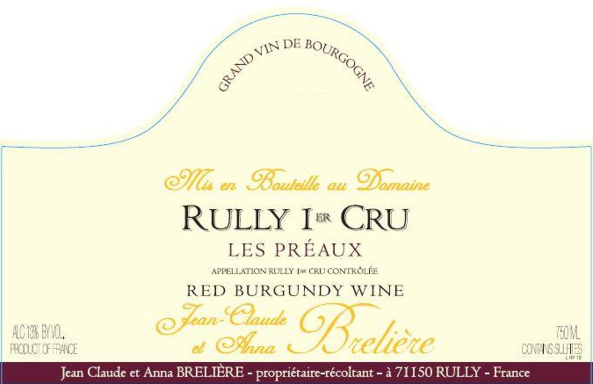 Domaine Breliere Rully Les Preaux Premier Cru 2013 Front Label