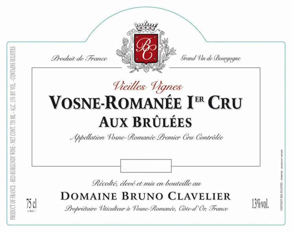 Domaine Bruno Clavelier Vosne-Romanee Aux Brulees Premier Cru 2009 Front Label