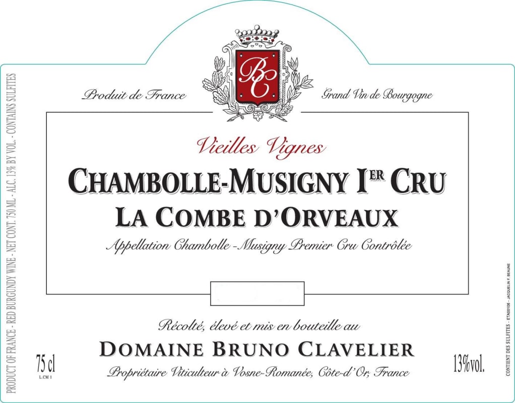 Domaine Bruno Clavelier Chambolle-Musigny La Combe d'Orveaux Vieilles Vignes Premier Cru 2009 Front Label