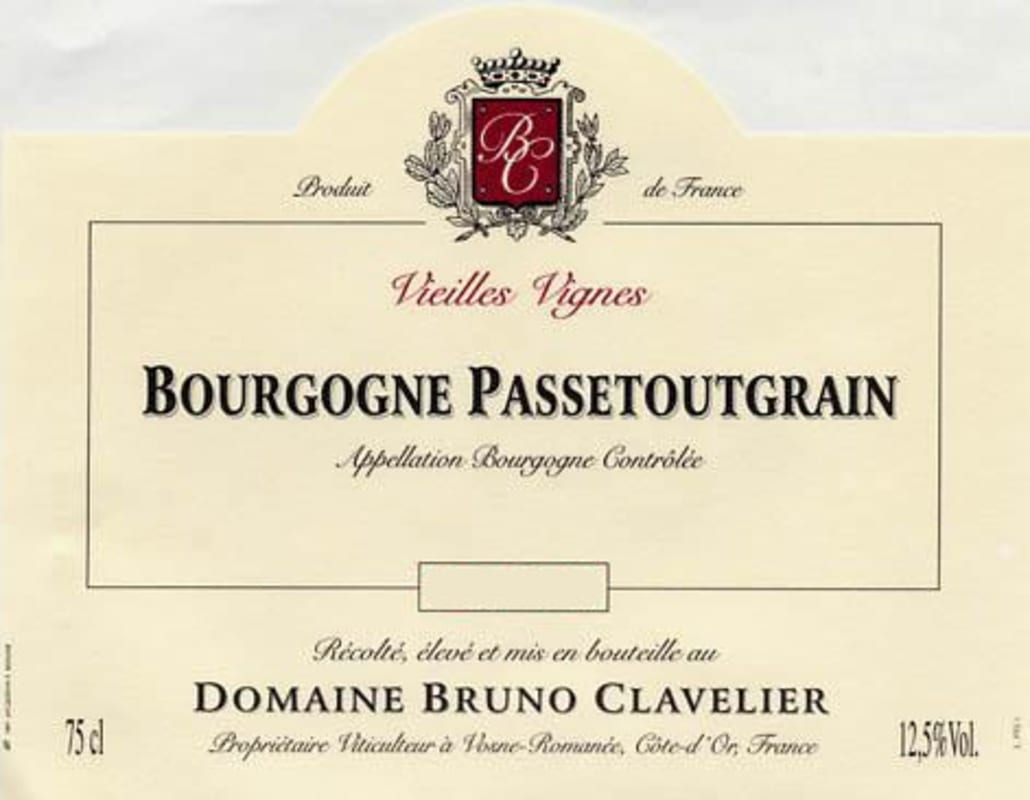 Domaine Bruno Clavelier Bourgogne Passetoutgrain Vieilles Vignes 2014 Front Label