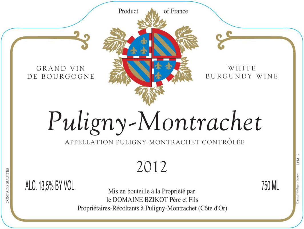 Domaine Bzikot Puligny-Montrachet 2012 Front Label