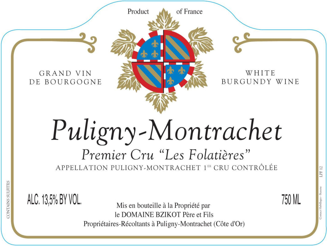 Domaine Bzikot Puligny-Montrachet Les Folatieres Premier Cru 2013 Front Label