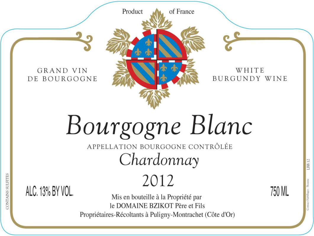 Domaine Bzikot Bourgogne Blanc 2012 Front Label