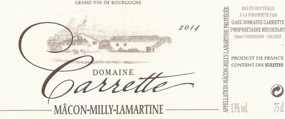 Domaine Carette Macon-Milly-Lamartine 2014 Front Label