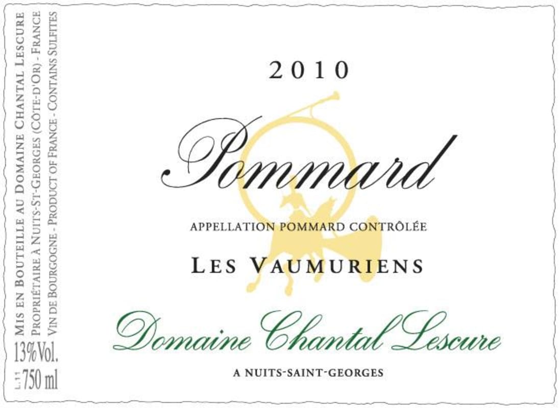 Dom. Chantal Lescure Pommard Les Vaumuriens 2010 Front Label