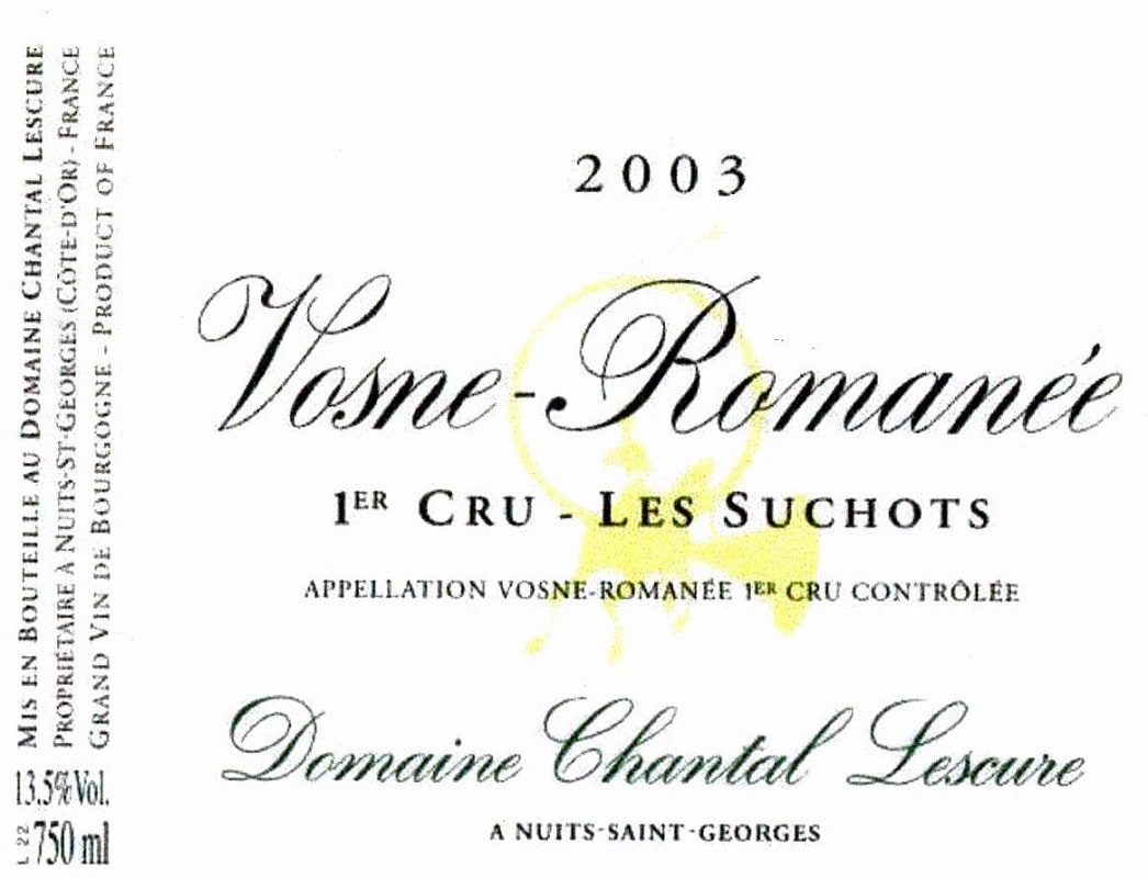Dom. Chantal Lescure Vosne-Romanee Les Suchots Premier Cru 2003 Front Label