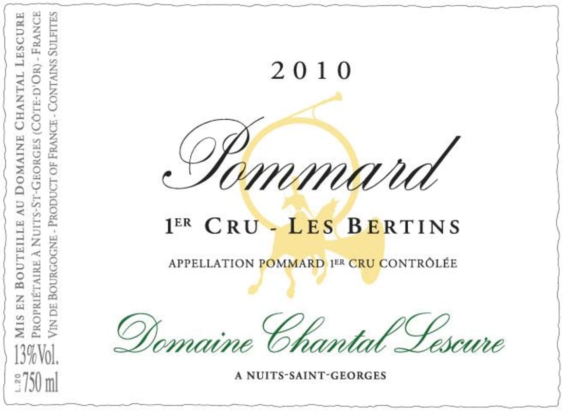 Dom. Chantal Lescure Pommard Les Bertins Premier CRU 2010 Front Label