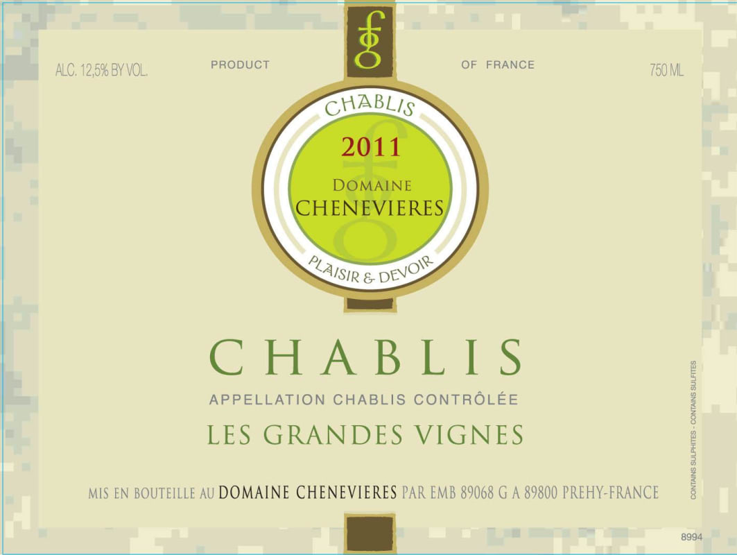 Domaine Chenevieres Chablis Les Grandes Vignes 2011 Front Label