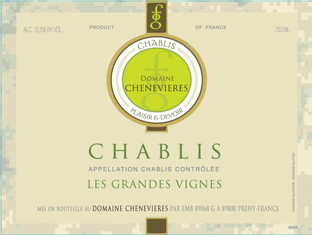 Domaine Chenevieres Chablis Les Grandes Vignes 2013 Front Label