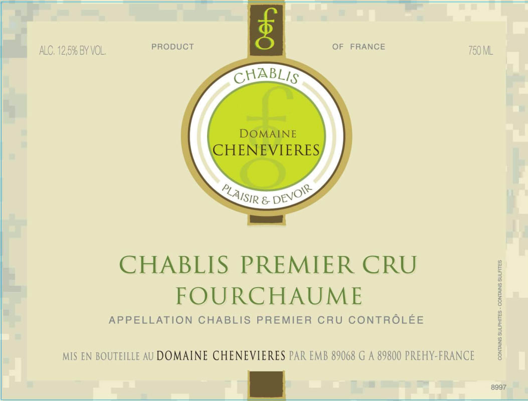 Domaine Chenevieres Chablis Fourchaume Premier Cru 2012 Front Label