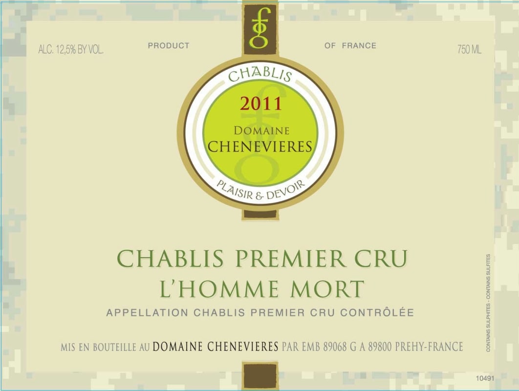 Domaine Chenevieres Chablis L'Homme Mort Premier Cru 2011 Front Label