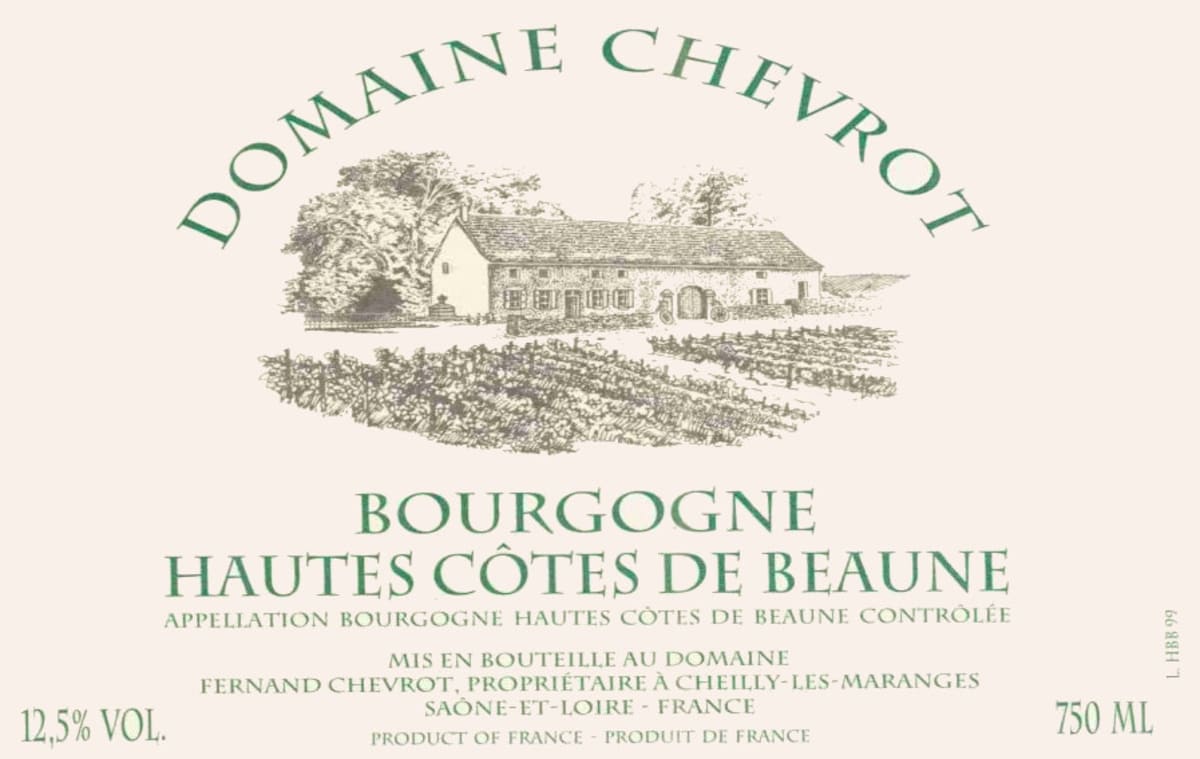 Domaine Chevrot et Fils Bourgogne Hautes Cotes de Beaune Chardonnay 2000 Front Label