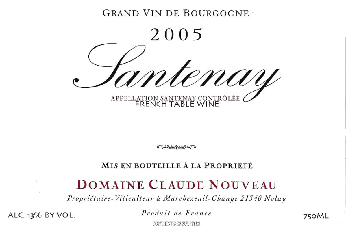 Domaine Claude Nouveau Santenay 2005 Front Label