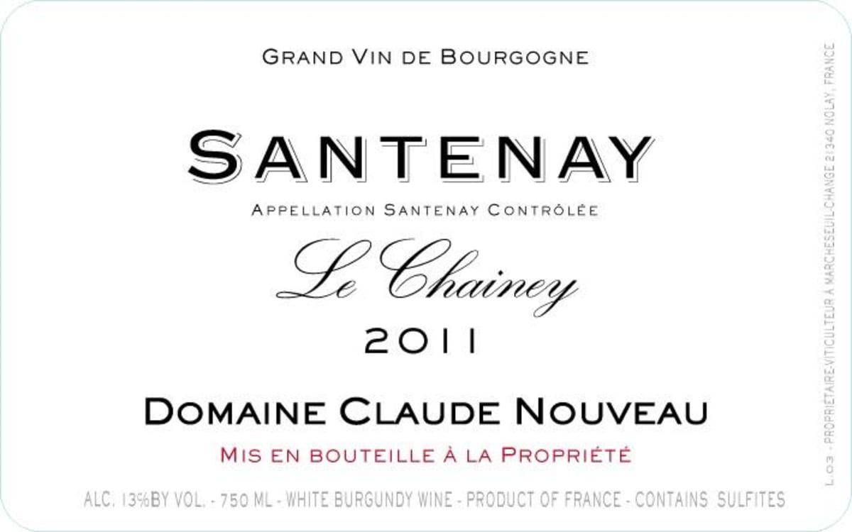 Domaine Claude Nouveau Santenay Le Chainey 2011 Front Label