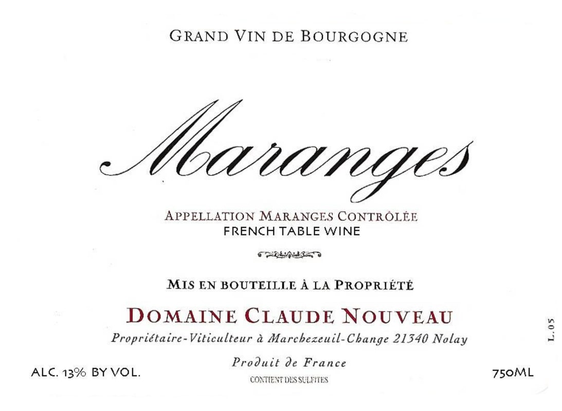 Domaine Claude Nouveau Maranges 2012 Front Label