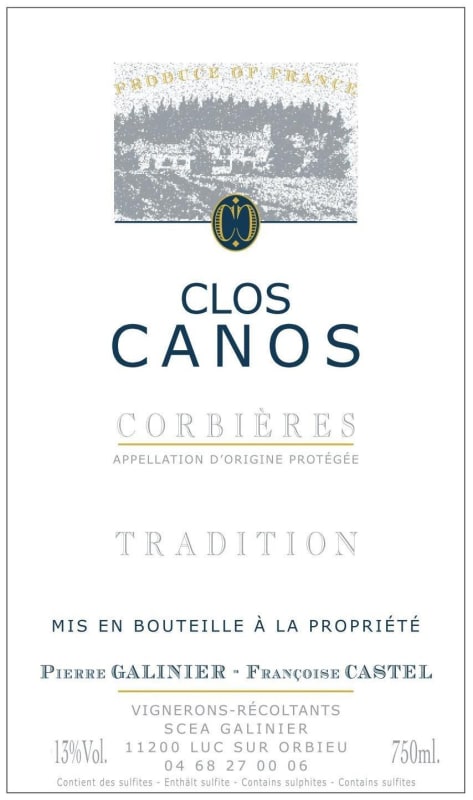 Domaine Clos Canos Corbieres Tradition 2012 Front Label