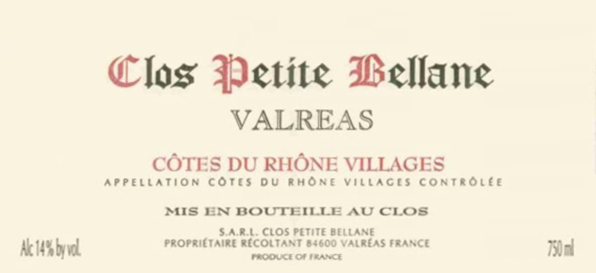 Clos Petite Bellane Cotes du Rhone Villages Valreas 2011 Front Label