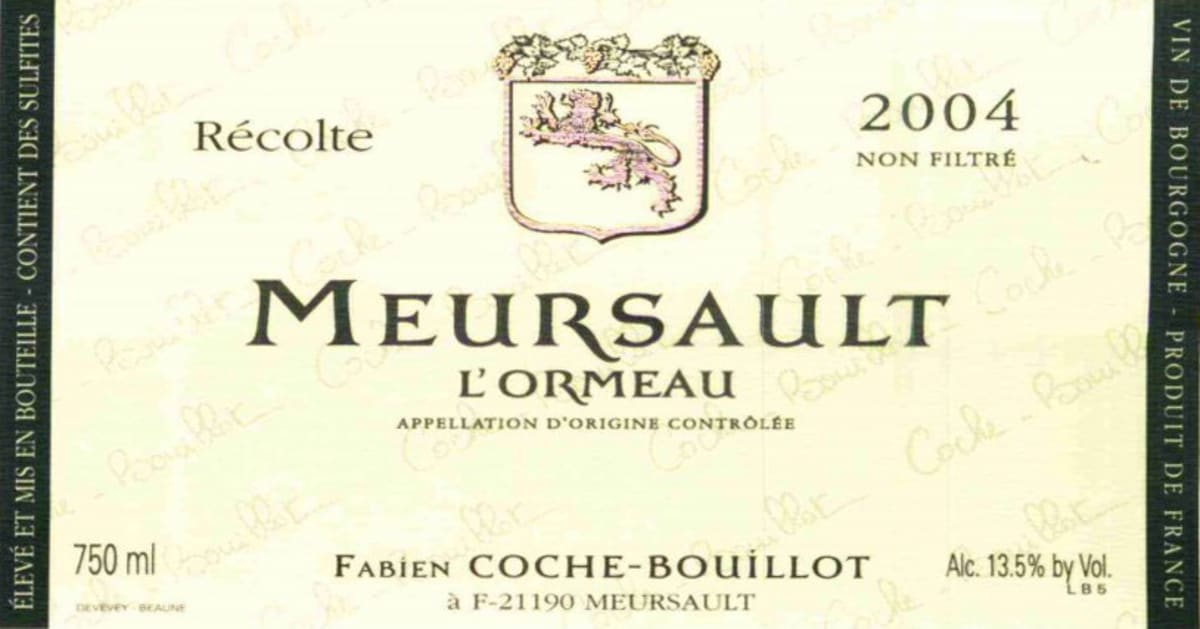 Domaine Coche-Bizouard Meursault L'Ormeau 2004 Front Label