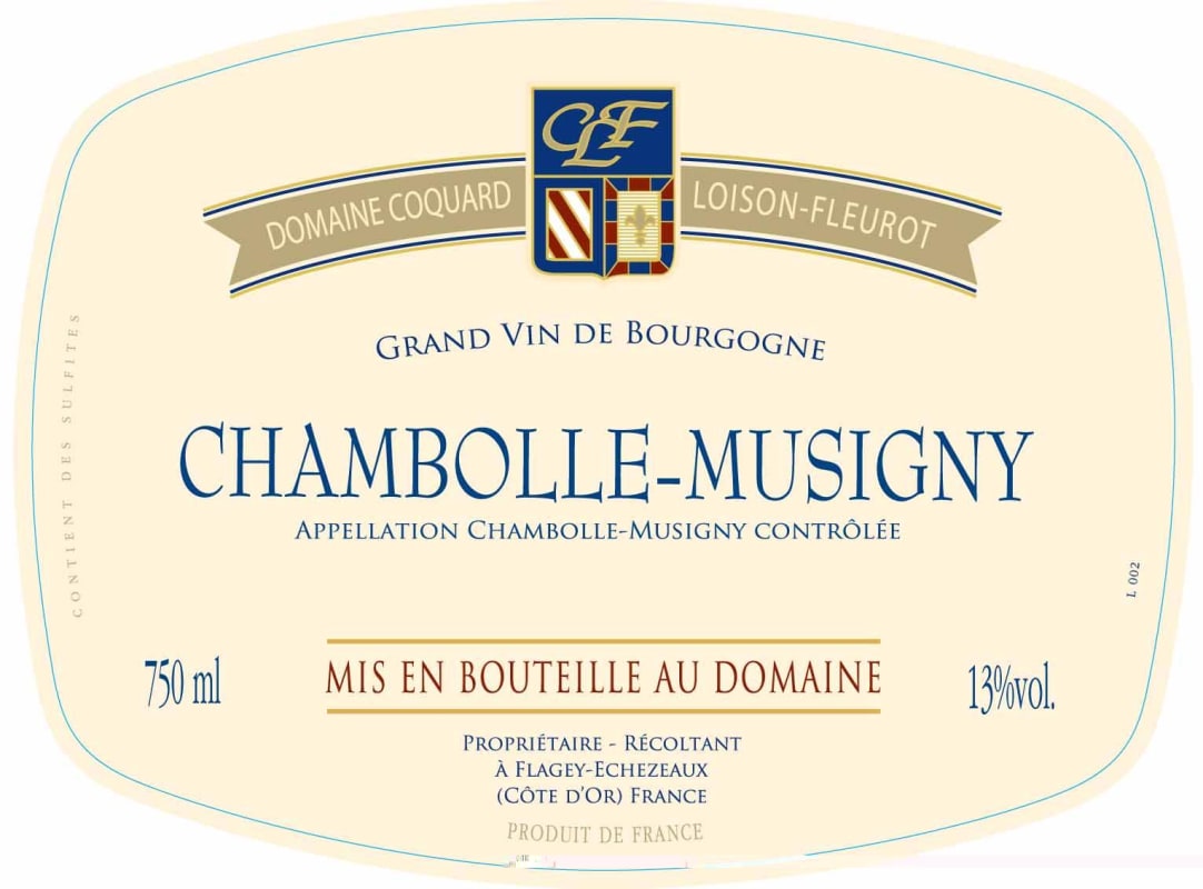 Domaine Coquard-Loison-Fleurot Chambolle-Musigny 2013 Front Label