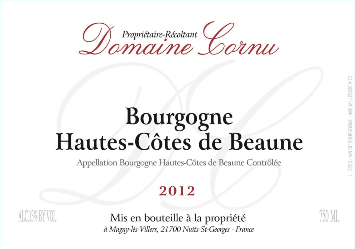 Domaine Cornu-Camus Bourgogne Hautes-Cotes de Beaune 2012 Front Label