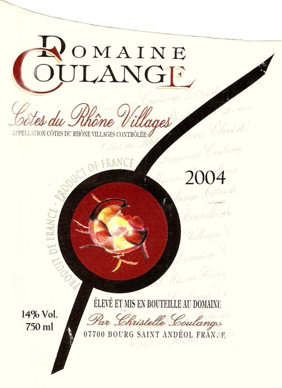 Domaine Coulange Cotes du Rhone Villages 2004 Front Label