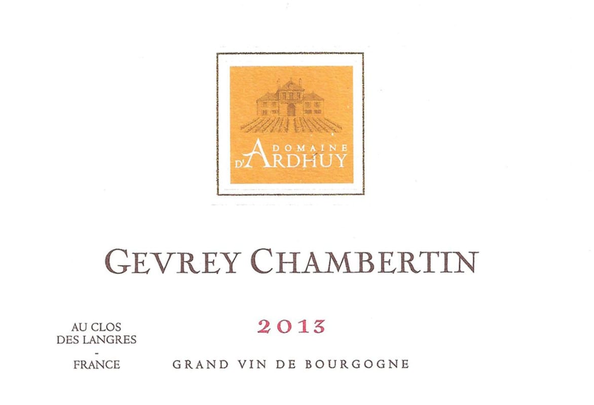 Domaine d'Ardhuy Gevrey Chambertin 2013 Front Label