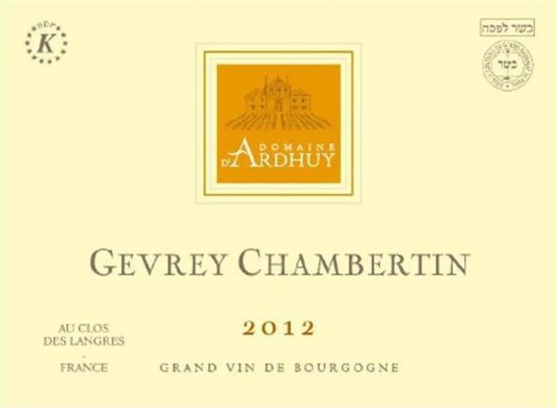 Domaine d'Ardhuy Gevrey Chambertin 2012 Front Label