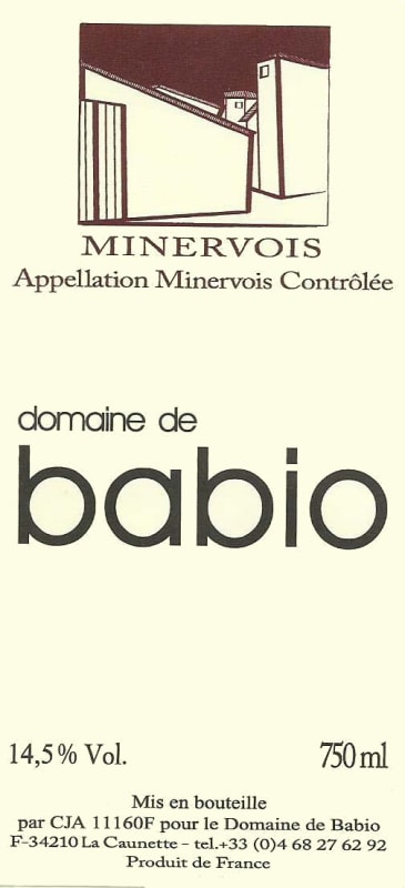 Domaine de Babio Minervois 2012 Front Label