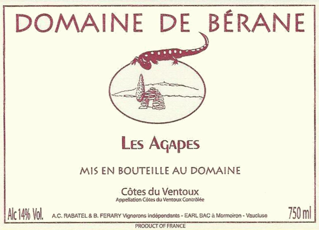 Domaine de Berane Cotes du Ventoux Les Agapes 2006 Front Label