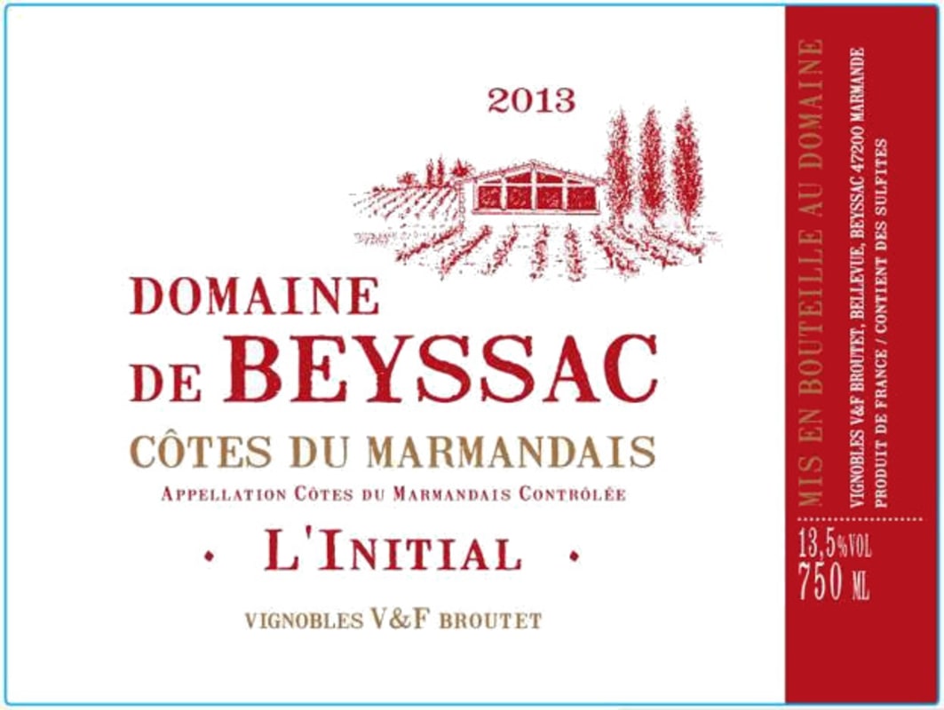 Domaine de Beyssac Cotes du Marmandais L'Initial 2013 Front Label