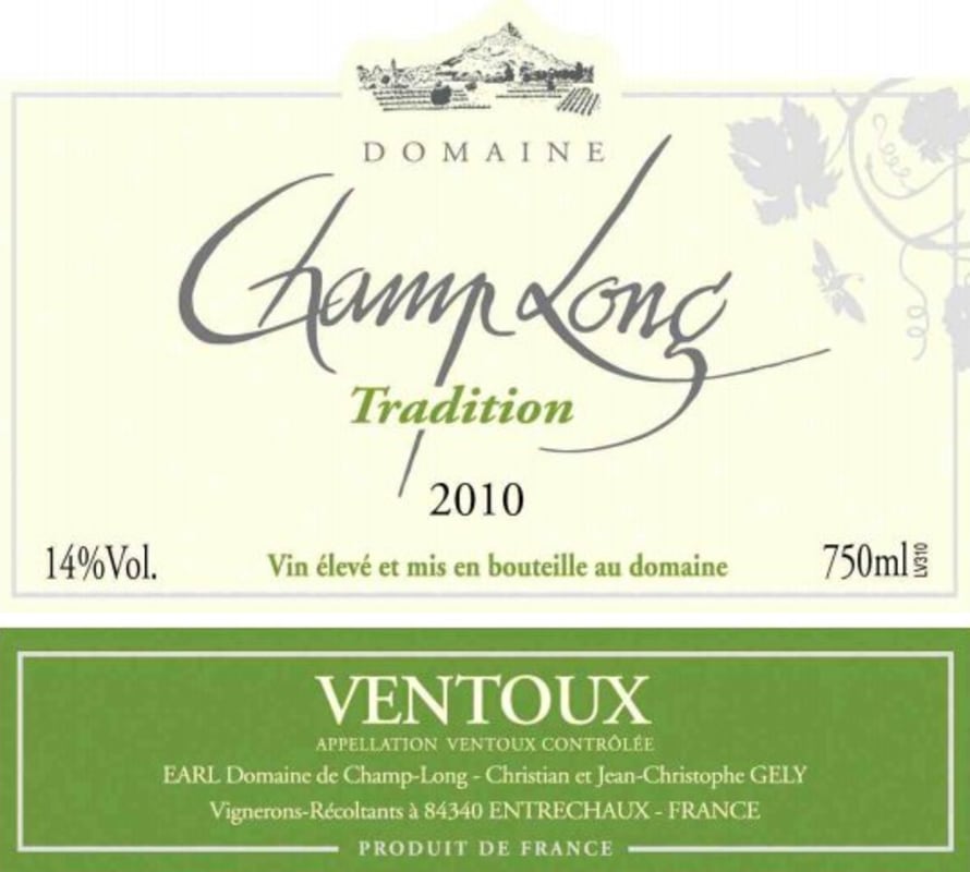 Domaine de Champ-Long Ventoux Cuvee Tradition Blanc 2010 Front Label