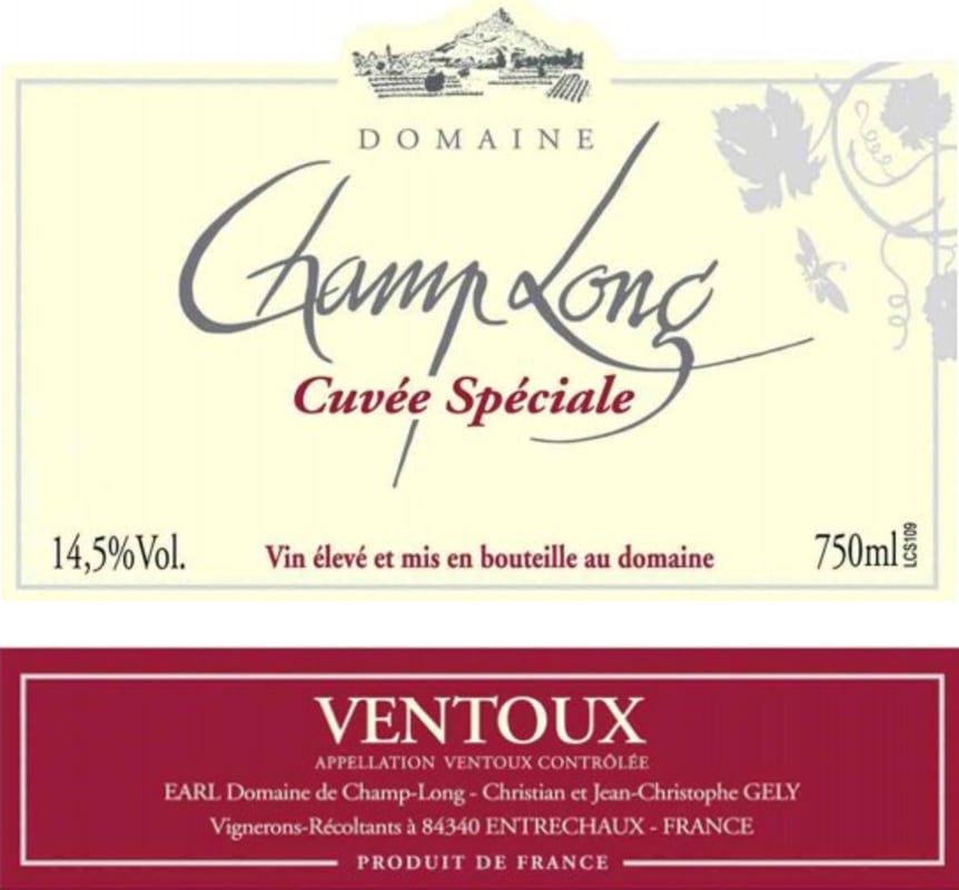 Domaine de Champ-Long Ventoux Cuvee Speciale 2012 Front Label