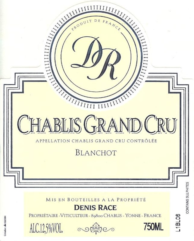 Domaine de Claire Chablis Blanchot Grand Cru 2012 Front Label