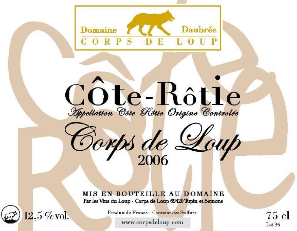 Domaine de Corps de Loup Cote-Rotie Cuvee Corps de Loup 2006 Front Label