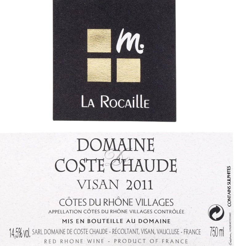Domaine de Coste Chaude Cotes du Rhone Villages Visan La Rocaille 2011 Front Label