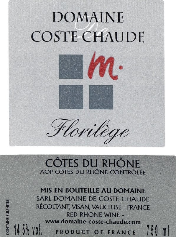Domaine de Coste Chaude Cotes du Rhone Florilege 2014 Front Label