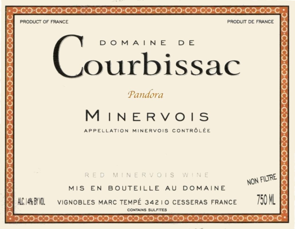 Domaine de Courbissac Minervois Pandora 2005 Front Label