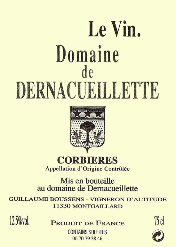 Domaine de Dernacueillette Corbieres 2010 Front Label