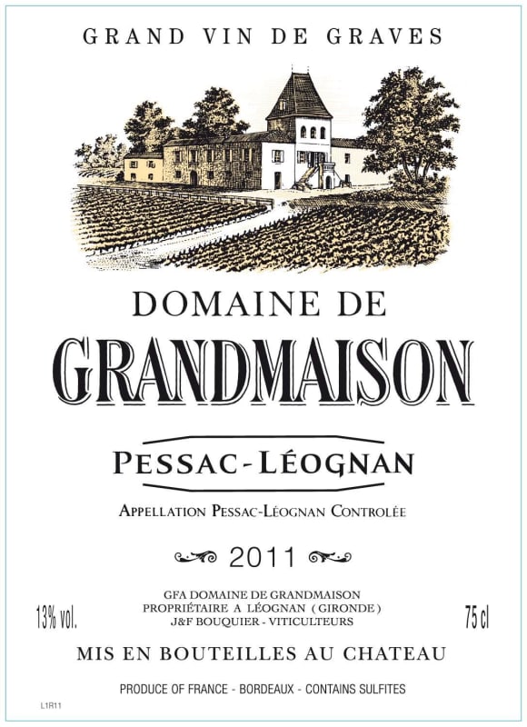 Domaine de Grandmaison Pessac-Leognan 2011 Front Label