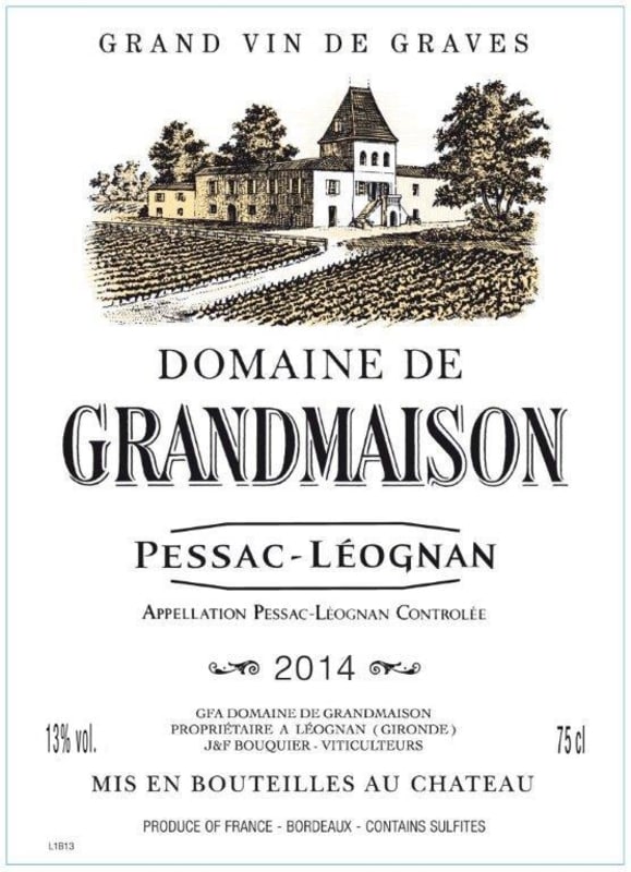 Domaine de Grandmaison Pessac-Leognan Blanc 2014 Front Label