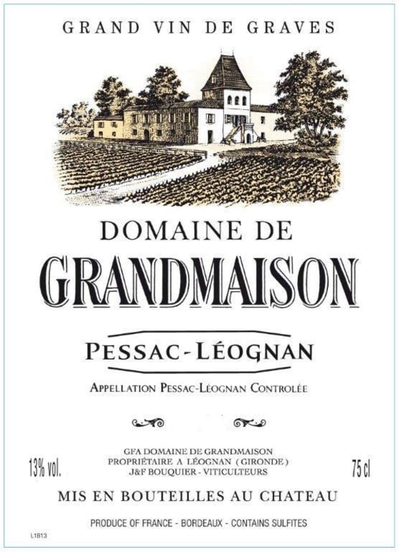 Domaine de Grandmaison Pessac-Leognan Blanc 2015 Front Label