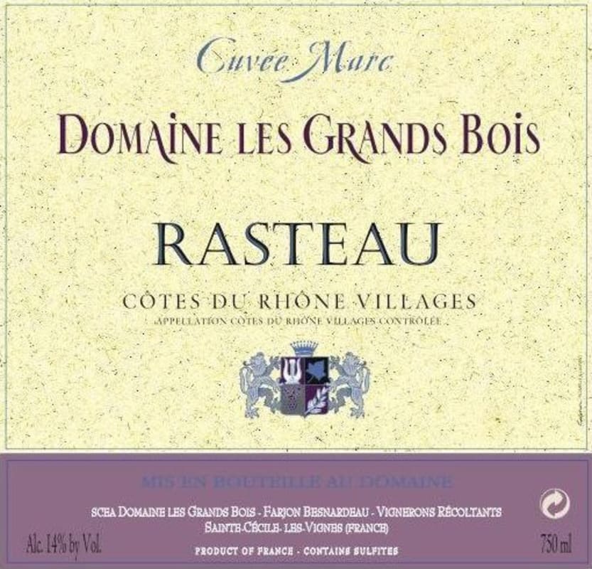Domaine les Grands Bois Rasteau Cuvee Marc 2011 Front Label