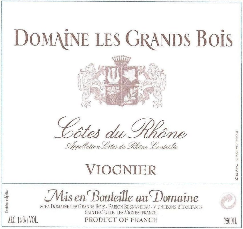 Domaine les Grands Bois Cotes du Rhone Viognier 2013 Front Label