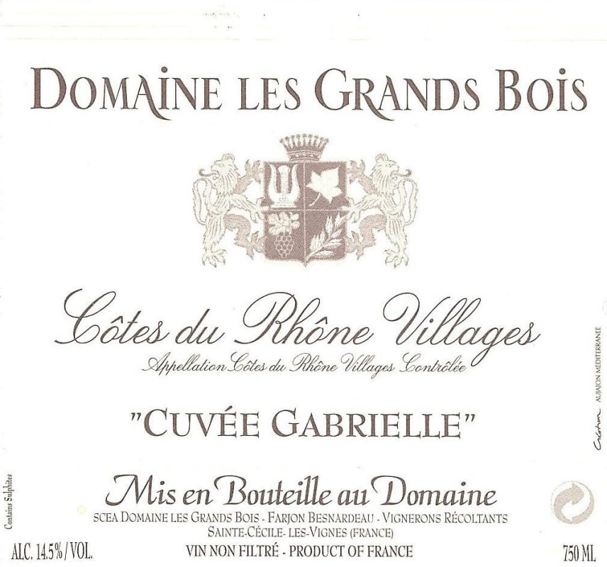 Domaine les Grands Bois Cotes du Rhone Villages Cuvee Gabrielle 2014 Front Label