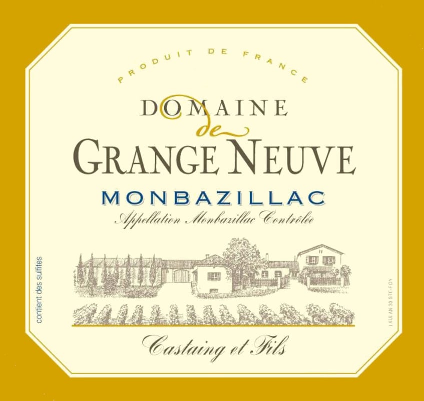 Domaine de Grange Neuve Monbazillac 2012 Front Label