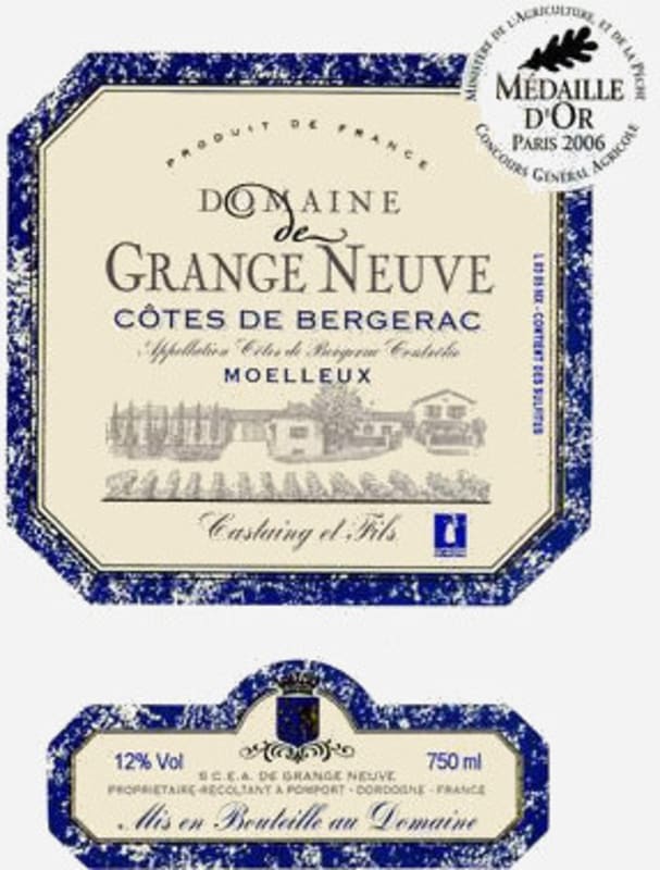 Domaine de Grange Neuve Cote de Bergerac Moelleux 2013 Front Label