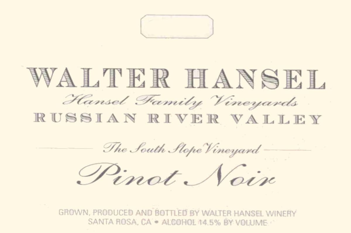Walter Hansel The South Slope Vineyard Pinot Noir 2013 Front Label