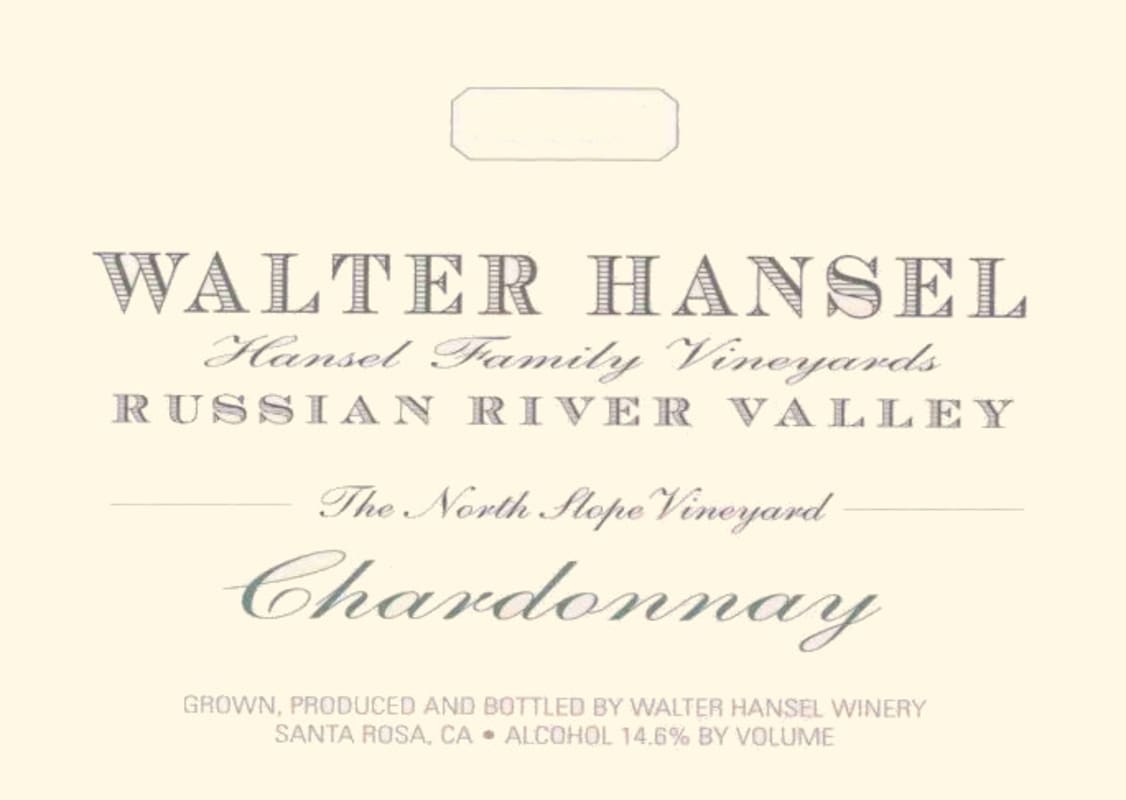 Walter Hansel The North Slope Vineyard Chardonnay 2013 Front Label