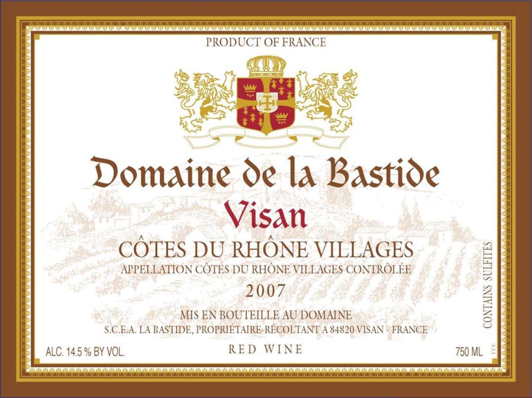Domaine de la Bastide Cotes du Rhone Villages Visan 2007 Front Label